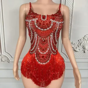 Blue Tassel Waist A Line Festival Costume Bright White Dance Outfit with Button Decoration Y011