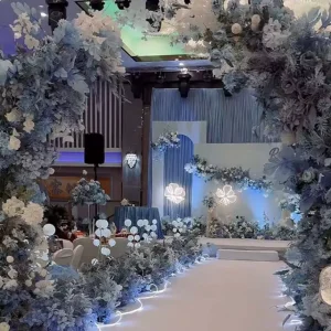 Blue Wedding Aisle Decoration with LED Flower Lights Artificial Floral Arch Balloon Row Scene Layout Party Ornaments