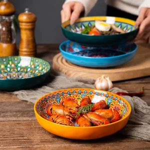 Bohemian Ceramic Dinner Plate Vintage Light Luxury Microwave Safe Home Use Breakfast Dumpling Serving Dish Fruit Platter Plate
