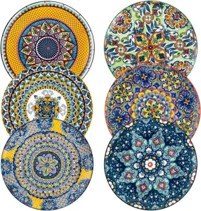 Bohemian Ceramic Dinner Plates 8.7 10.6 Inch Dessert Appetizer Salad Plate Porcelain Colorful Serving Dishes