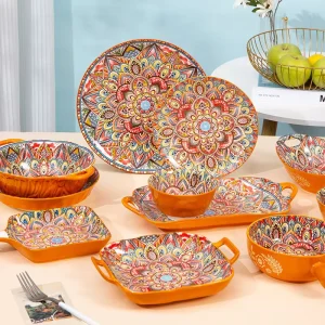 Bohemian Ceramic Tableware Marrakech Bowls Plates Nordic Retro Dishes Light Luxury Home-use Colored Glazed Eco-Friendly
