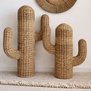 Bohemian Handwoven Seagrass 2 Piece Western Cactus Decor LED Colorful Lights Environment Friendly for Home Living Decoration