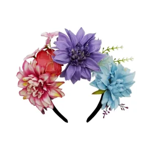 Boho Floral Party Costume Headband Large Pink Dahlia Flower Cosplay Wedding Hairbands Artificial Blossom Hairbands for Festival