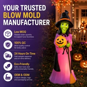 Bohui Blow Molding Smooth PP Waterproof Lighted Halloween Witch Lawn Ornament Custom Outdoor Garden Decor