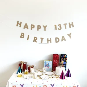 Bold Pre-Strung Happy 13rd Birthday Banner No DIY Gold Glitter 13rd Birthday Party Banner for Boys Girls Party Decorations