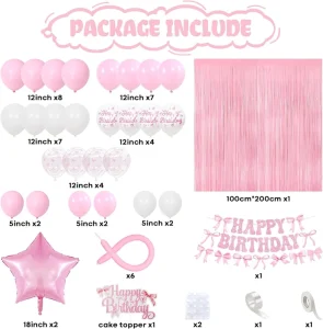 Bow Birthday Party Decorations Set Balloon Garland Kit for Girls Baby Shower Party Supplies Bulk