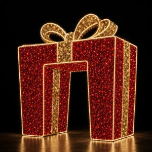 Bow Top Ribbon Detail Curtain LED IP65 Aluminum Frame CE TUV Outdoor Holiday Gift Box Arch Motif Light Energy-Saving Low Voltage