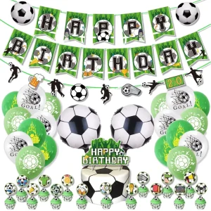 Boy Soccer Theme Birthday Party Decoration Set Football Sport Cake Topper and Latex Balloons Sports Themed Party Supplies