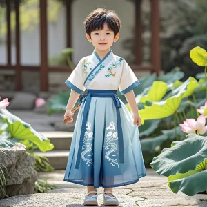 Boys Chinese Festival Kids Clothing Costume Traditional Oriental Tang Suit Classic Style Loose Fit Short Sleeve Children Cosplay