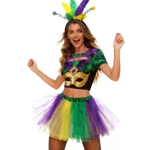 Brazil Carnival Costume Women’s Party Costume Set Purple Green Festival Party Top Tulle Skirt for Adult