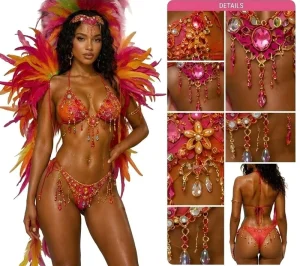 Brazil Carnival Swimsuit Women Rhinestone Crystal Carnival Swimwear Bikini Set Handmade Monday Wear Jouvert Outfit Festival Rave