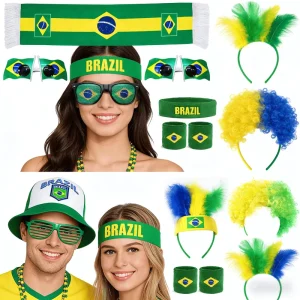 Brazil Soccer Fans Headband Cockscomb Wigs Football Fan Mohawk Wig Cheering Prop Baseball Fisherman Hat Cap Party Decoration