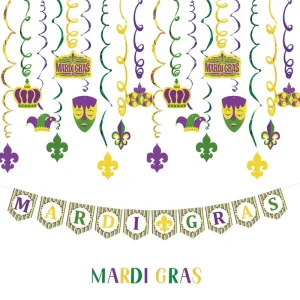 Brazilian Carnival Mardi Gras Spiral Hanging Ornament Cardboard Plastic Banners Wall Hanging Festival Decoration Mask Party