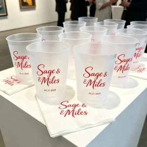 Bride Custom Logo 12oz Frosted Plastic PP BPA FREE Cups Reusable Wedding bar Party Event Drinkware with logo Monogram Name Cup