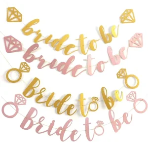 Bride to Be Glitter Rose Gold Banner with Ring and Diamond Design Bachelorette Party Wedding Decoration