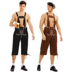 Brown Black Men’s Oktoberfest Costume Traditional Bavarian Beer Festival Men’s Overalls Outfit
