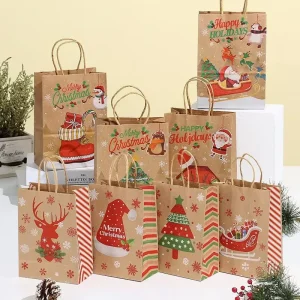 Brown Kraft Paper UV Printed Tote PAPER Bags for Christmas Gift Packaging and Candy Packaging