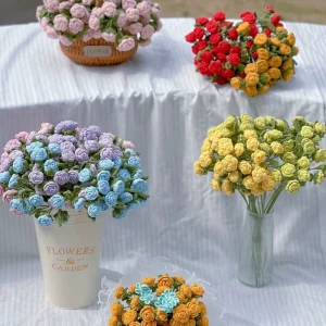 Bubble Rose Crocheted Wool Flower Simulation Home Decoration Graduation Halloween Birthday Christmas Easter Gifts Girlfriends
