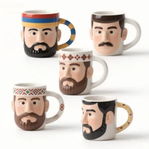 Bulgarian Character Ceramic Coffee Mug with Custom 3D Hand Painted Balkan Folk Art Eco Friendly Reusable Party Drinkware