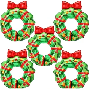 Bulk Christmas Wreath Shaped Foil Balloon Mylar Xmas Wreath Decor for Holiday Home Front Door Decoration