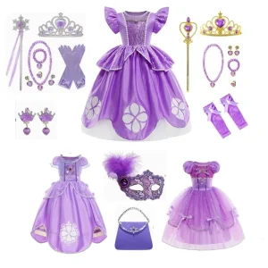 Bulk Girls Purple Princess TV Costume Dress up Set Sweet Lovely Style with Accessories for Cosplay Party Events