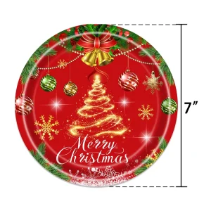 Bulk Gold Christmas Tree Tableware Set Disposable Paper Plates Cups Tablecloth for Baking Industry Holiday Party Decoration