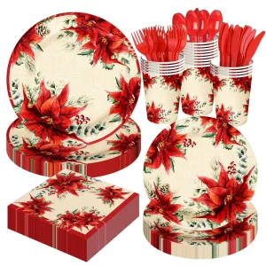 Bulk Green Disposable Tableware Set Cake Plates Cups for Corporate Lunch with Compostable Napkins