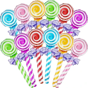 Bulk Multicolor Lollipop Shaped Foil Balloon Mylar Candy Party Decor for Kids Birthday Candyland Theme Decoration