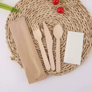Bulk Pack Eco Friendly Birch Wood Cutlery Set Sustainable Reusable for Takeout & Wedding Use and Meal Prep