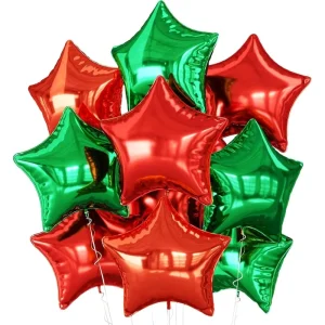 Bulk Red Green Star Shaped Foil Balloon Mylar Star Party Decor for Christmas Birthday Xmas Home Decoration