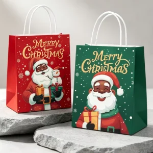 Bulk Xmas Kraft Gift Bags Brown Paper Carrier Bags Christmas Party Packaging Bags