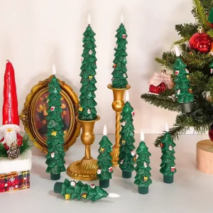 Bullet Head Green Paraffin Wax Christmas Decoration Flameless Remote Control LED Wick Electronic Taper Candle Light Eco Friendly