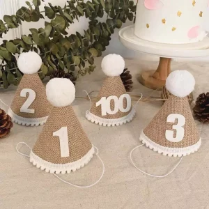 Burlap Birthday Hat Headband for Baby Boys Girls 1-100 Years Newborn Happy Birthday Party Decorations Kids Gift Christmas Easter