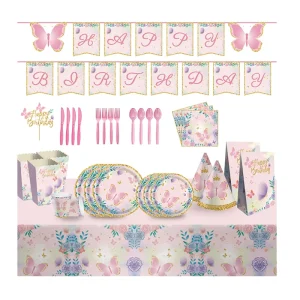 Butterfly Birthday Party Supplies Paper Plates Cups Napkins Disposable Tableware Set for Birthday Party Decorations Sets