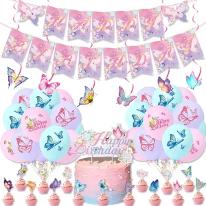 Butterfly Birthday Party Supplies Pink Spring Butterfly Balloons for Girls Baby Shower 1st 2nd 3rd 4th Bday Party Supplies Favor