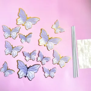 Butterfly Cake Toppers Mixed Size 10pcs 3D Gold Pink Purple Cupcake Topper Decorations Handmade Birthday Party Decor