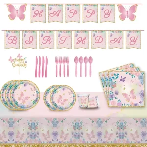 Butterfly Theme Birthday Party Tableware Girls Birthday Party Supplies Plates Cups Napkins Butterfly Fairy Themed Party Supplies