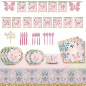 Butterfly Theme Birthday Party Tableware Girls Birthday Party Supplies Plates Cups Napkins Butterfly Fairy Themed Party Supplies