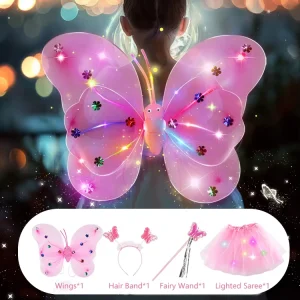 Butterfly Wing Dress Suit for Party Supplies LED Butterfly Wing Dress 4pcs set Kid Fairy Cosplay Costume