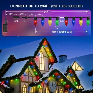 C9 RGB LED Christmas String Lights IP65 Waterproof Outdoor APP Remote Control Color Changing Multi Length Party Decor