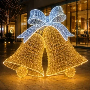 CE RoHS Certified 3D Double Bell Motif Light LED Outdoor Waterproof Mall Plaza Christmas Holiday Decoration Custom