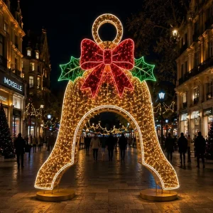 CE RoHS Certified Giant 3D Christmas Bell Arch Light LED Outdoor Waterproof Mall Street Holiday Decoration Custom