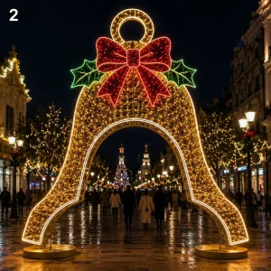 CE RoHS UL Giant 3D Christmas Bell Arch Light LED IP65 Outdoor Commercial Street Holiday Decoration Custom Size OEM