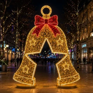 CE RoHS UL Giant 3D Christmas Bell Arch Light LED IP65 Outdoor Commercial Street Holiday Decoration Custom Size OEM