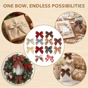 CHANG YUAN 7*7.5CM Faux Linen Plaid Pre tied Bow Polyester Christmas Decor Bow for Xmas Tree Wreath Holiday Ornament