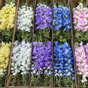 CM-TH683 Large Delphinium White Purple Silk Delphinium Ajacis Flowers Arrangement for Wedding