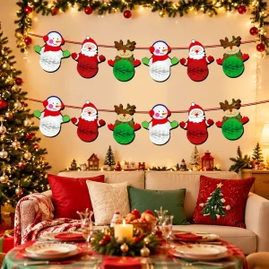 CNYB30 3D Handmade Christmas Ball Garland Santa Snowman Paper Banner Holiday Hanging Decoration Mantel Window