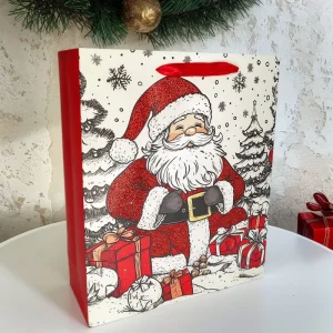 CS03 Christmas Bags for Gifts – Small Gift Bags with Santa & Tree Design, Festive Holiday Packaging