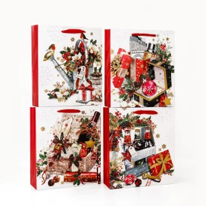 CS05 Festive Christmas Paper Gift Bags with Handles Elegant Holiday Packaging for Presents & Wine Baskets