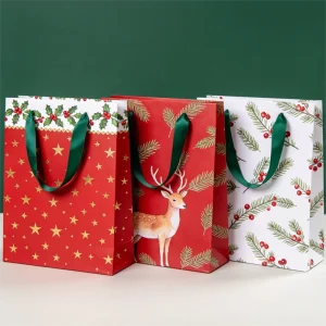 CS107 Christmas Paper Gift Bags with Festive Designs for Holiday Packaging
